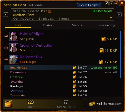 Session Loot: every bid on Drillborer Disk, and the tie roll