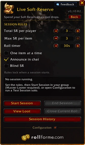 The Live Soft-Reserve window: session rules and Start Session